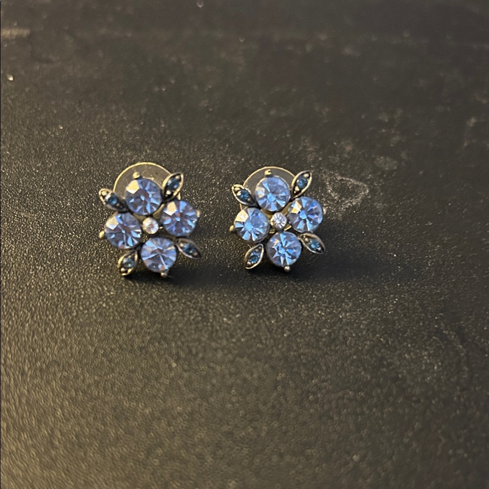 Chic Blue and Gold Floral Earrings